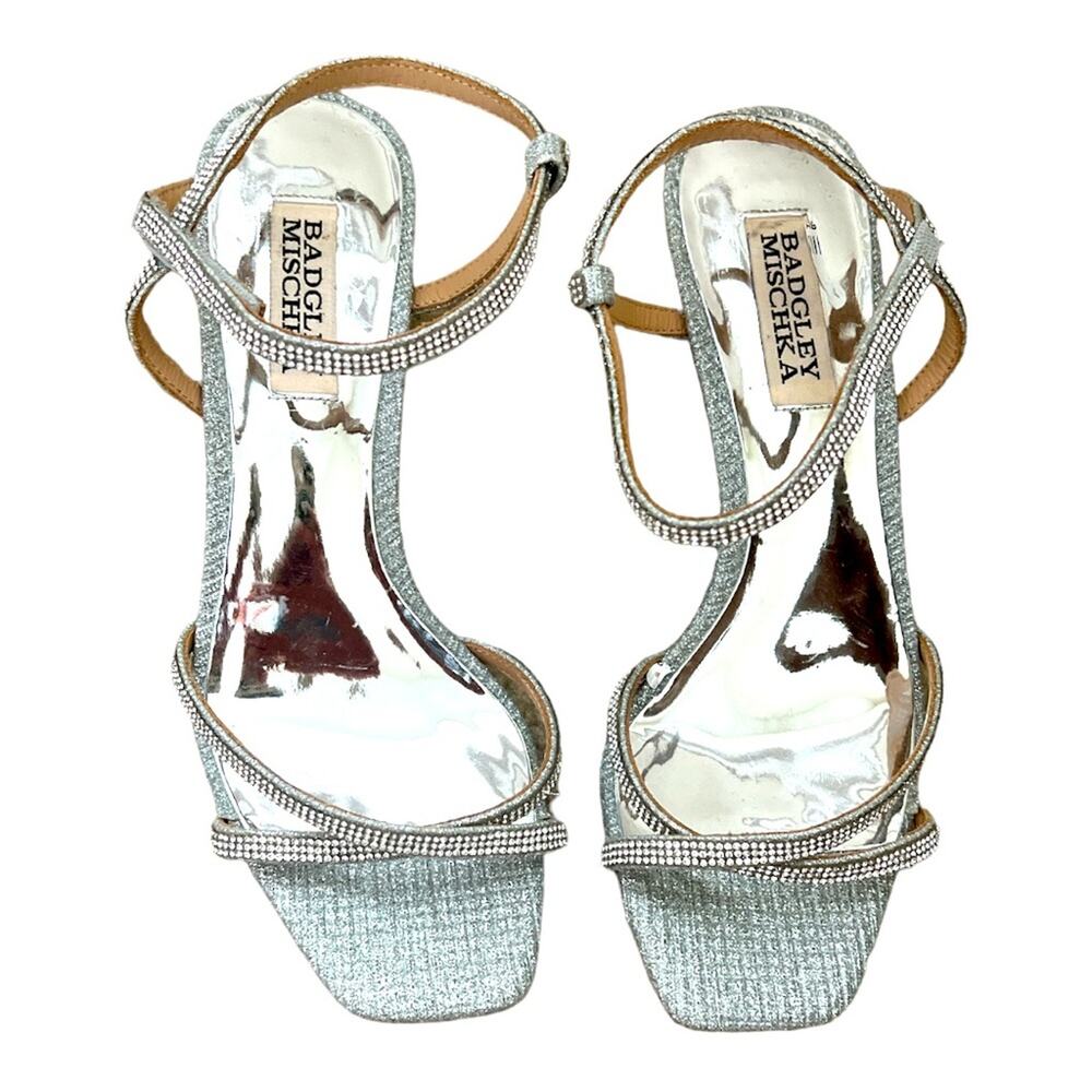 Badgley Mischka Silver Raegan Embellished Wedge Sandals NWOT - Picture 3 of 9